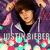 Pixelated image of a person in a purple hoodie with 'JUSTIN BIEBER' text, alongside purple background with black text reading 'he is just the guy...<3' and 'i am looking for :)'.