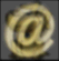 Animated sequence showing a yellow cartoon dog with raised paw and collar, transitioning through blurred @ symbols on gray backgrounds to a clear static pose.