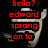 Red text on black background with repeated grayscale face images, displaying a poem about Bella and Edward.