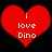 Two red heart-shaped icons with white text reading 'i love Dino' on a black background, displayed side-by-side.