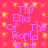 A static image with a bright pink background filled with small yellow star-like shapes, overlaid by repeated purple text reading "The End of World" in a pixelated font.