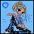 Animated contact sheet of a pixel-art character performing dance moves against a light blue background with heart symbols and "gemini" text overlay.