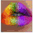 A colorful pixelated image of lips with rainbow gradient hues, transitioning from orange to purple.