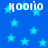 Blue background with scattered cyan stars and repeated white text 'κορίο' in pixelated font.