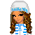 A 4x4 contact sheet of a winter-themed animated buddy icon featuring a cartoon girl in blue-and-white attire with repeated body parts and text elements.