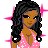 Pixel art of a woman with long dark hair wearing a pink polka-dot top and light blue jeans, surrounded by pink starbursts on white background.