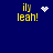 Blue background with yellow text 'ily leah!' and four distinct white pixel animations: a heart, a starburst, a circular pattern, and static dots.