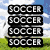 Four display repeated text labels over backgrounds: soccer on grass, horses on blue sky, running on blurred figures, and LML on abstract lines
