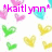 Pixelated image with pink text 'kaitl ynn' and multiple heart shapes in pink, cyan, green, and yellow on white background.
