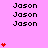 Pixelated pink background with repeated "Jason" text and red heart stacks in a pattern, showing animation changes across frames