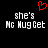 Red pixelated heart symbol above white text reading 'she's Mc HugCet' on black background, with identical left and right text blocks.
