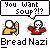 Pixel art of six 'Bread Nazi' character icons with speech bubbles showing text like "You Want Soup?!?" and "No Bread For You!!", featuring yellow/red figures holding bread