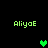 Green pixelated text 'AliyaE' appears in four corners of a black background with green heart symbols shifting positions.