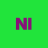 Green background with purple pixelated letters NI centered in the frame.