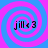 Four identical spiral patterns in blue and pink with the text 'jill<3' centered in each spiral.