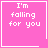 Four pink square with white text "I'm falling for you" and distinct corner symbols, arranged in a