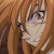 A 2x2 contact sheet of three animated frames showing a close-up of an anime character with long orange hair and purple eyes, displayed on a gray background.