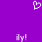Purple background with white pixelated heart at top center and two identical 'ily!' text elements below, each with a small pinkish gradient effect on the letters.