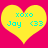 Two identical yellow hearts on a pink background with cyan text reading 'xoxo', 'Jay', and '<33' inside each heart.