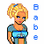 Pixelated cartoon woman with blonde hair and blue top on left, green text logo 'Original Icons .com' on right within a contact sheet layout.
