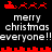 Pixelated red sleighs with reindeer and white text reading "merry christmas everyone!!" on a black background, with red horizontal lines separating sections.
