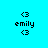 Pixel art icon with cyan background showing 'emily' text flanked by '<3' symbols, featuring pink rectangular overlays in different positions across observations.