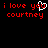 Red pixelated text on black background reads "i love you" and "courtney", with a white heart symbol replacing the 'o' in "you".