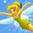Animated pixel art of a fairy with blonde hair in a bun, green dress, and white wings against a blue sky background, with text appearing sequentially.