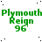 Green text 'Plymouth Reign 96' repeated in a pattern on a white background with scattered black dots