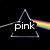 A triangular prism with a rainbow spectrum refracting from its right side, overlaid with text reading 'pink' on the left and 'floyd' on the right against a black background.