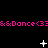 Pixelated pink text repeats across black background with white star-like symbols animating in sequence.