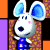 Pixelated mouse character with blue ears and pink cheeks stands against a colorful patterned background, next to green text reading 'Original Icons .com'.
