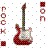 Pixelated red electric guitar icon with white pickguard, flanked by vertical 'ROCK' text on left and partial symbols on right.