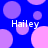 Blue background with purple and pink circles; four instances of the name 'Hailey' in white text across the image.