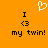 Orange background with white heart symbol above black text reading "I <3 my twin!" in two identical side-by-side arrangements.