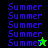 Pixelated blue text 'Summer' repeated across a with green and black backgrounds, featuring a green star and black star in different positions