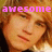 Pixelated image of a person with light brown hair and a neutral expression, overlaid with pink text reading 'awesome' at the top.