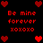 Red pixelated text and heart symbols on a black background, arranged in two vertical with repeated phrases