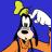 Pixelated cartoon dog mascot with yellow hat and white gloves against blue background, orange lower body visible.