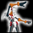 A pixelated contact sheet showing two frames of an animated icon featuring a stylized character with orange, red, and blue accents against a black background, alongside text reading "Anime IM" and "COM".