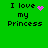 Green background with black text reading "I love my Princess" and a pink heart symbol that changes from solid to pixelated across four views.