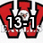 Red and white icon with '13-1' text, white arrows, and a small Santa-like figure inside a red shape.