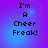 Four identical display pixelated text 'I'm A Cheer Freak!' on a gradient background shifting from purple to blue