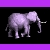 A static contact sheet of a pixel art animation featuring purple background, dark red text, and two gray elephants on black backgrounds arranged in a 3x2 grid.