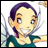 Animated pixel art of a character with purple hair and a teal top against a white background with faint blue lines.
