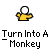 A 4x4 contact sheet of a pixel art animation showing a yellow cartoon character transforming into a monkey, with each frame displaying sequential motion changes against a gray background.