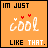 A 4-frame contact sheet of an animated AIM buddy icon showing variations in heart symbols above the word 'cool' on an orange background with black and white text.
