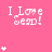Pink background with repeated white text "I Love Send!" and white asterisks in a pattern, with a gray rectangle in the bottom-right corner
