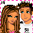 Pixel art featuring cartoon characters and pink handwritten text phrases on a white background with pink dashed borders.
