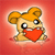 Pixelated cartoon character with orange hair in twin buns holds a red heart against a red gradient background.